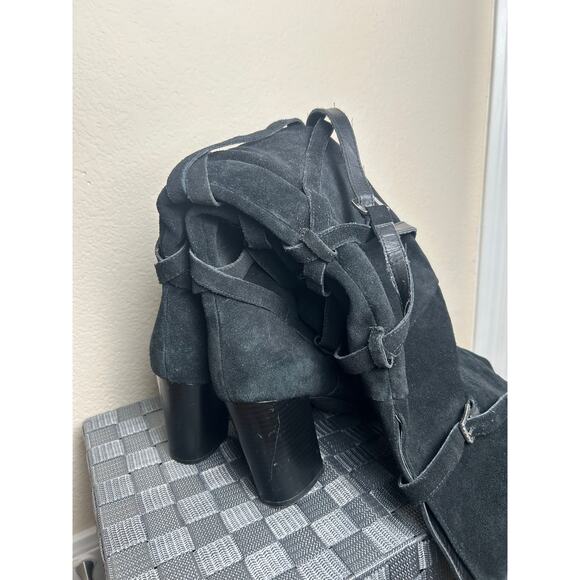 Sam Edelman Over The Knee Boots Women's Size 9.5 Black Suede Strappy Heeled Boot - Picture 15 of 16